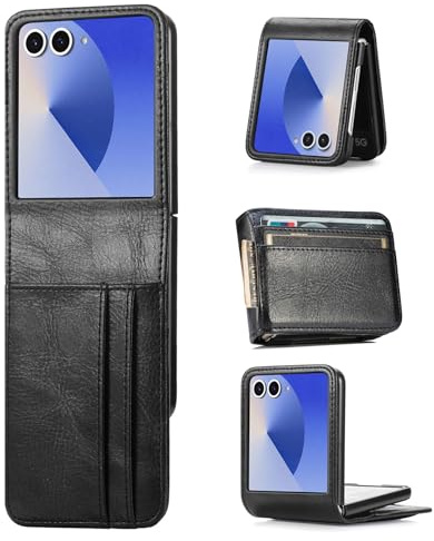 ZCDAYE Mobiltelefonfodral för Samsung Galaxy Z Flip 7 med kortfack, läder stabilt mobiltelefonfodral kvinnor män mobilfodral vikbart fodral plånbok skyddsfodral telefonfodral för Samsung Galaxy Z Flip