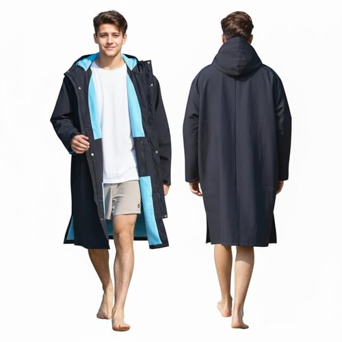 Owntop Vattentät vindtät ombytesrock – överdimensionerad snabbtorkande långärmad kappa med huva för strand simning surfing promenader frottéfoder (unisex vuxna barn)
