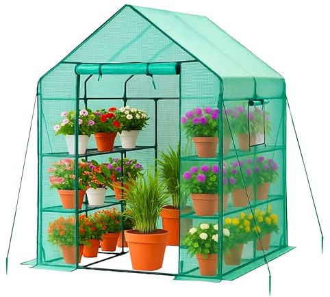 DIVCHI Walk-In Greenhouse 3 Tier 6 Shelves Roll-Up Zip Panel Door Heavy Duty Garden Grow House with PE Cover for Indoor & Outdoor Use | Green House | Growhouse