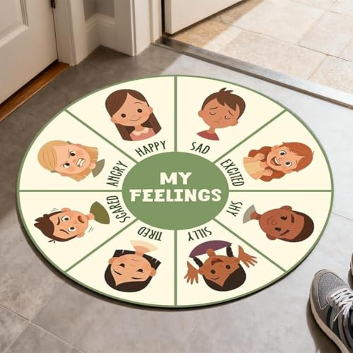 Feeling Wheel Chart Rug for Classroom-Emotional Regulation Mat,Calming Rugs,Calming Corner Decor,Mental Health Educational Rug for Classroom,Carpet ABC Feelings for Kid Therapist Back to School Gift