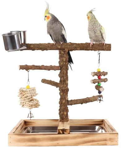 Zasdvn Vogel Spielplatz - Wellensittich Spielplatz mit Futterbechern,Zubehör für Sitzstangen und Holzspielzeug für Fütterung Training und Spiel im Innen Außenbereich für Kanarienvögel Sittiche