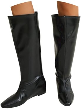 KBOPLEMQ Botas altas para mujer, zapatos de invierno, botas de equitación de cuero cálido, botas bajas con tacón cómodo hebilla casual botas largas botas altas hasta la rodilla tacón de bloque botas