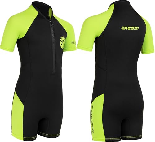 Cressi Little Shark, Wetsuit 2 mm, Muta Shorty Junior Disponibile Corte o Maniche Lunghe Unisex-Bambini, Nero/Lime, 11/12 Anni