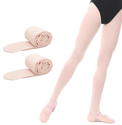 Bezioner 2 Paar Kinder Ballett Strumpfhose Tanzstrumpfhose mit Fuss fur Kinder und Damen,Apricot, 2 Paar,L