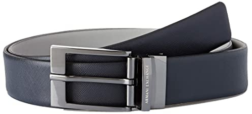 Armani Exchange Leather Belt With Plaque, Cintura Uomo, Blu (Blue/Navy/Grey 51635), No Aplica (Taglia Produttore: TU)