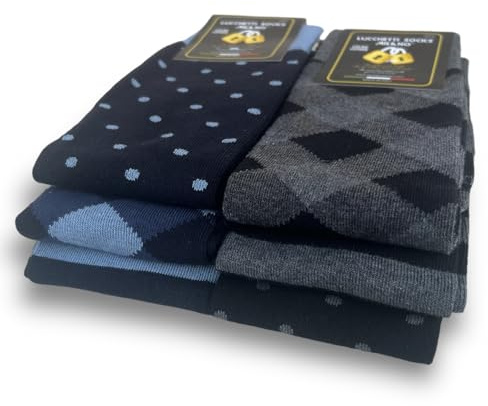 Lucchetti Socks Milano Set da 6 Paia di calze uomo lunghe caldo cotone colorate tendenza pois fantasia fashion Made in Italy (Taglia Unica, Set Jeans Bis)