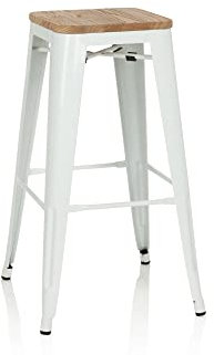 hjh OFFICE 645044 Barhocker VANTAGGIO HIGH W Metall/Holz Weiß Hocker hoch im Industry-Design mit Holz-Sitzfläche, stapelbar