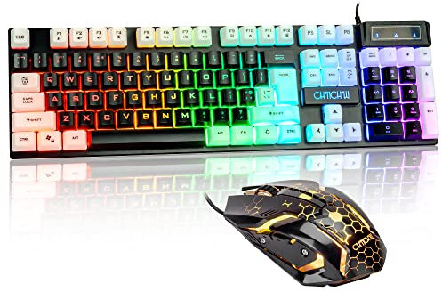CHONCHOW Light Up Keyboard and Mouse Combo, Full Size RGB Gaming LED Keyboard and Rainbow Wired Gaming Mouse for PS4 PS5 Xbox One Computer Desktop PC Gamer Office