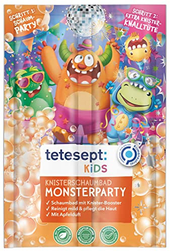 tetesept KIDS Knisterschaumbad Monsterparty – 12 x 45 g – Pflegender Badezusatz für Kinder ab 3 Jahren – Schaumbad mit Knister-Effekt