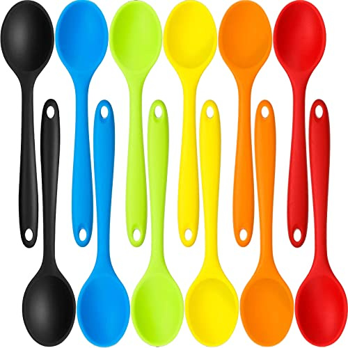 Beieverluck 12 Pack Large Silicone Cooking Spoons 10.8'' Heat Resistant Kitchen Spoons for Cooking Silicone Serving Stirring Mixing Spoons, 6 Colors