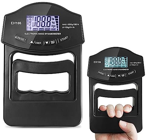 NAVESO Dinamómetro de Mano Digital, 396lb/180Kg Dinamómetro Electrónico de Mano, Pantallas LED, Entrenador de Fuerza de Agarre Con Cable de Datos USB