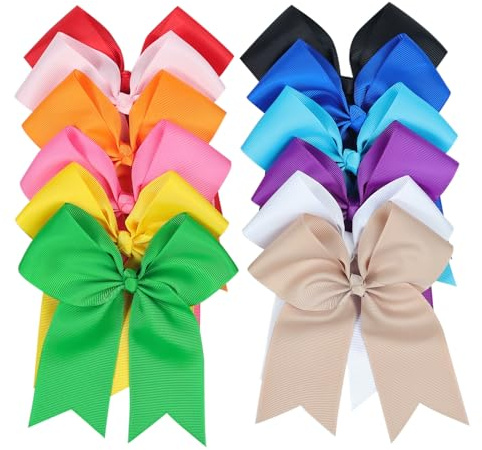 12-Pcs 5-Inch Large Grosgrain Ribbon Cheer Bows with Alligator Hair Clips - Stylish Hair Accessories for Little Girls, Teens, and Cheerleaders