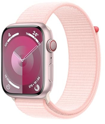 Apple Watch Series 9 [GPS + Cellular] Smartwatch con Caja de Aluminio en Rosa de 45 mm y Correa Loop Deportiva Rosa Claro. Monitor de entreno, App Oxígeno en Sangre, Neutro en Carbono