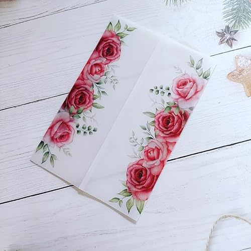 Translucent Envelopes,Vellum Jackets, 50PC/LOT Transparent Watercolor Floral Wedding Invitation Card Cover Semi Invites Jacket Wrap(Color:Flower, Size : Wrap N Invitation) (Color : Flower 04, Size