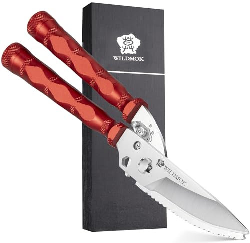 WILDMOK Forbici per Pollame per Carichi Pesanti - Cesoie per Pollame da Esterno Multifunzione in Acciaio Inossidabile da 21,6 cm, Forbici da Cucina Ultra Affilate per Campo all'Aperto, Rosso