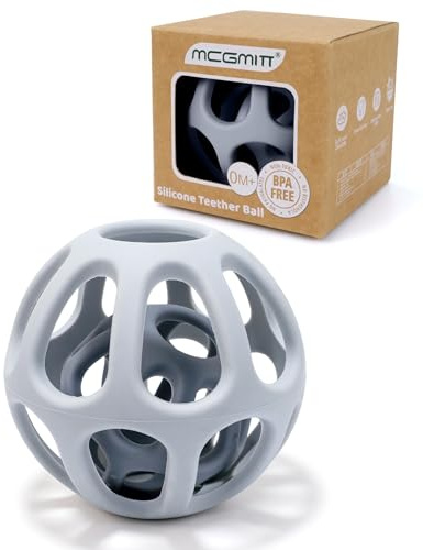 MCGMITT Mordedor Bebé 2 en 1, Juguete de Silicona para la Dentición con Pelota de Agarre, Mordedor para Bebés a partir de 0 Meses+, Juguete Sensorial Sin BPA, Accesorios para la Dentición (Gris)
