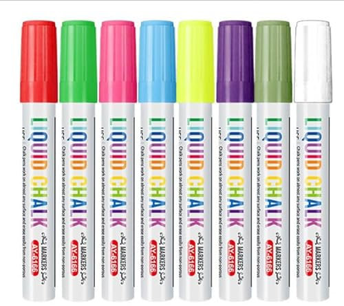 Vinabo Pennarello Lavagna Cancellabili, Pennarelli A Doppia Punta, Pennarelli Gesso Liquido Cancellabili per Vetro, Specchio, Tavole Di Legno - 8 Penne Colorate