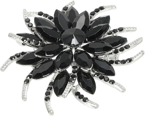 PATIKIL Broche de Flores con Piedras Estrás, Broche de Solapa de Cristal Vintage para Mujeres para Bodas Fiestas Cumpleaños Banquetes de Baile Decoración de Vestidos Sombreros Bolsos,Negro