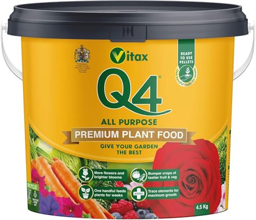 Vitax Organic Q4 All-Purpose Pelleted Fertiliser – Premium Plant Food for Flowers, Vegetables, Fruit, Roses & Lawns Easy-to-Use, Nutrient-Rich, Low-Dust Pellets (4.5Kg Tub)