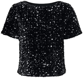 ONLY Onlanika SS Sequins Boat Top WVN, Noir, L Femme