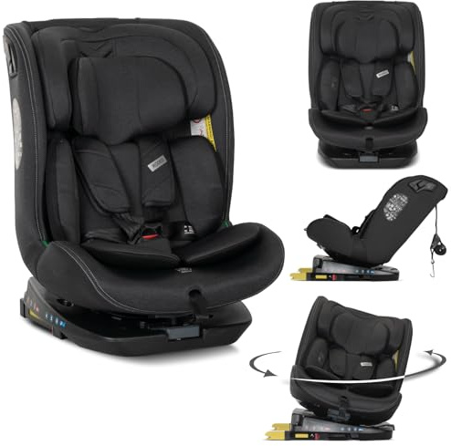 Lorelli Kindersitz drehbar 360 Grad i-Size 40-150cm mit Isofix, Mitwachsender Baby Autositz Rodeo, Gruppe 0+/1/2/3, 0-12 Jahre, 0-36 kg, Auto Babysitz ab Geburt, 5-Punkt-Gurt, Schwarz
