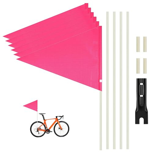 6PCS Pink Bike Safety Flags,6 Ft Bike Flags with Pole Double-sided Reflective Bicycle Safety Pennant with Heavy Duty Fiberglass Flag Pole Height Visibility Flag Adjustable Pole