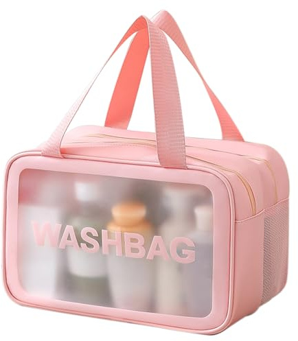 Bolsas Neceser Transparente,Neceser Transparente con Cremallera de Doble Compartimento,Neceseres de Viaje Mujer(Rosa)