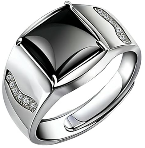 Anello audace in onice nero con pietra quadrata lucida e fascia regolabile gioielli minimalisti da uomo regalo adatto