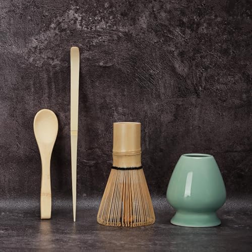 DiDiBirDi Matcha vispset, Matcha visp (Chasen), traditionell spade (chashaku), tesked, keramikhållare (4 st)