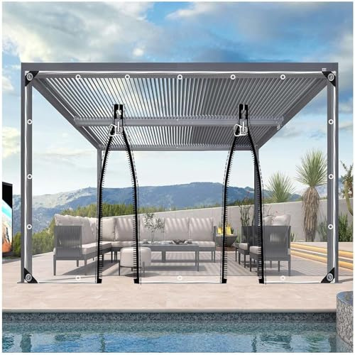 Bâches PVC Transparente avec Oeillets,Rideaux De Bâche Clairs Extérieur avec Porte Fermeture Éclair,Panneaux Latéraux De Bâche De Gazebo Pergola,Bâches Imperméable 420g/m²,2zips-2x2m/6.6 * 6.6ft