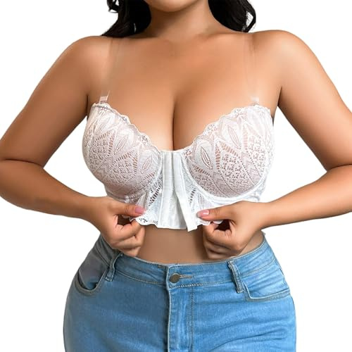 Générique Soutien Gorge Bandeau sans Armature Grande Taille Bretelle Transparente Brassiere Femme Support Sein Collant SoutienGorge Ni Rembourrage Amovible Invisible Push Up Minimiseur Soutien Gorge