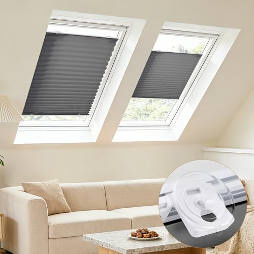 Grandekor Plissee Saugnapf ohne Bohren Crush 95x120cm Anthrazit,Plisseerollo für Dachfenster, Blickdichtes Faltrollo Innen, Sonnenschutz für Fenster ohne Werkzeug, Verstärkter Halt & Aluschiene