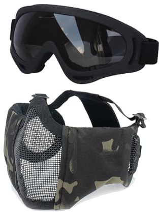Airsoft-maskset, Halvmask I Nät Med Hörselskydd och Skyddsglasögon, för Män och Kvinnor BBS Paintball Skytte CS Cosplay(Bkcp)