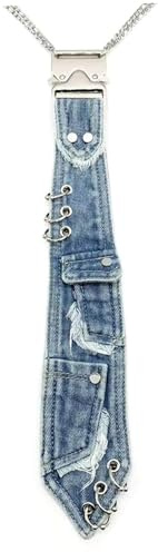 Monetais Cravatta in denim da donna con tasca e dettagli a catena - Cravatta jeans invecchiata ed elegante, accessorio per collo regolabile stile punk per camicie denim