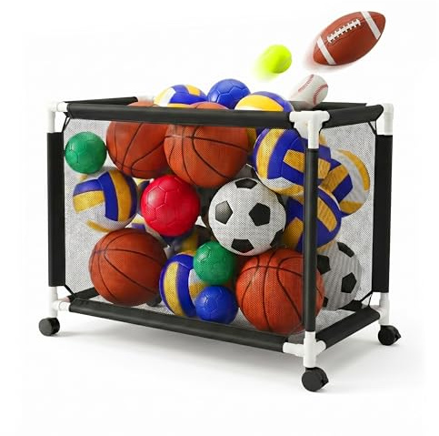 Relaxdays Carrello Porta palloni, 4 Ruote con Freno, HxLxP 85 x 120 x 78 cm, per Calcio, Basket e Volley, Nero