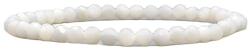 LKBEADS 4 mm naturlig sötvattenspärla | facetterad rund sten | Vit sten | Energielastiskt armband | helande armband | Handgjorda smycken | LK_WOSB_00932