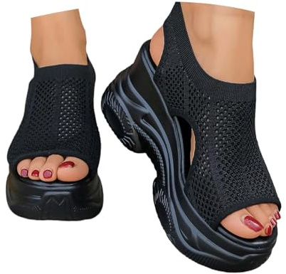 Generisch Sandalias de plataforma para mujer, sandalias de malla transpirable, zapatos de verano para mujer, cómodas, con suela antideslizante para el día a día, Negro , 37 EU