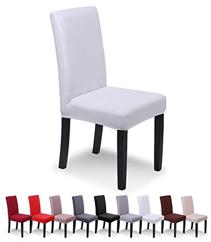 SaintderG® Fundas para sillas Pack de 6 Fundas sillas Comedor, Lavable Extraíble Funda, Muy fácil de Limpiar, Duradera Modern Bouquet de la Boda, Hotel, Decor Restaurante (Blanco, Pack de 6)