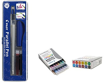 Pilot Parallel Pen Stylo de calligraphie rechargeable + 12 cartouches de rechange assorties 6 mm
