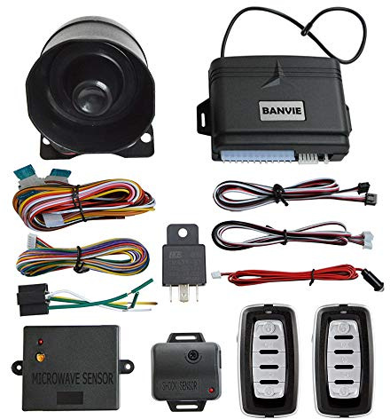 BANVIE Car Alarm System, Security Antitheft Alarm Systems with Keyless Entry, with Microwave Sensor & Shock Sensor