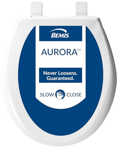 Bemis Aurora Slow Close Toilet Seat, Easy Clean Hinges and Adjustable Perfect Fit Plastic Seat, Made in USA, Round, Cotton White
