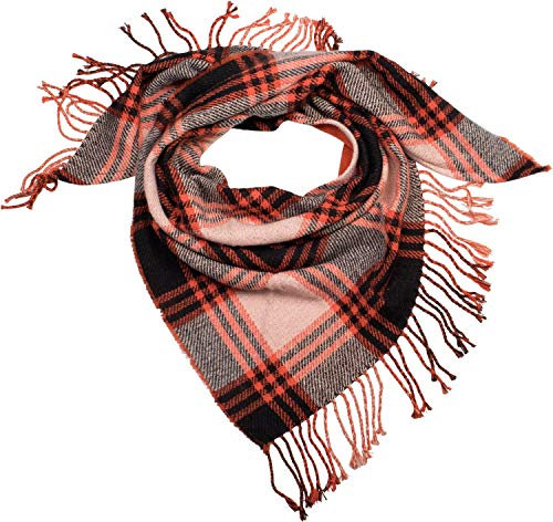 styleBREAKER Damen XXL Strick Dreiecksschal mit Glencheck Karo Muster, Fransen, Winter Schal, Tuch 01018160, Farbe:Orange-Schwarz