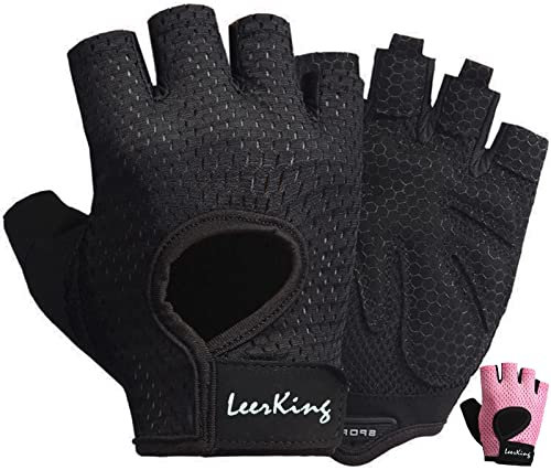 LeerKing Fitness Handschuhe Damen Herren Atmungsaktive Trainingshandschuhe Sporthandschuhe für Fitnessstudio Pole Dance Yoga Laufen Schwarz L