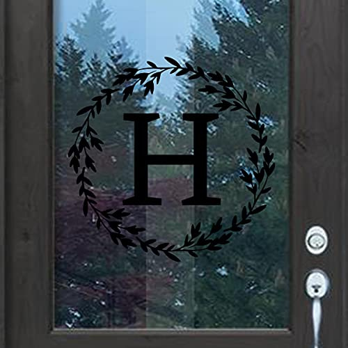 VWAQ Custom Personalized Last Name Initial Letter Wall Decal Sticker Customized Front Door Vinyl Stencil Lettering Wreath Decal Family Name Monogram Sign - CS72 (23 H X 23 W, Black)