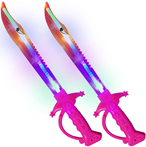 ArtCreativity Light Up Shark Sword for Kids - Set of 2, 15 Inch Dress-Up Toy Sword with Flashing LED Lights - Best Birthday Gift for Boys and Girls Ages 3, 4, 5, 6, 7, 8 (Pink)