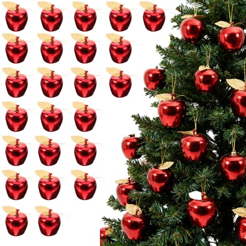FAVOMOTO 24PCS Christmas Apple Ornaments, Shatterproof Christmas Tree Apple Hanging Pendant Baubles Centerpiece Fruit for Xmas Tree Holiday Festival Decorations