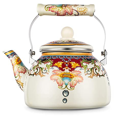 Hengqiyuan Emaille-Wasserkocher Für Induktionskocher Gasherde, Kaffeekanne Nostalgischer Vintage-Induktionskocher Wasserkocher, Mit Tradition/Retro-Ausguss Oder Herdplatte Haushalt,4L