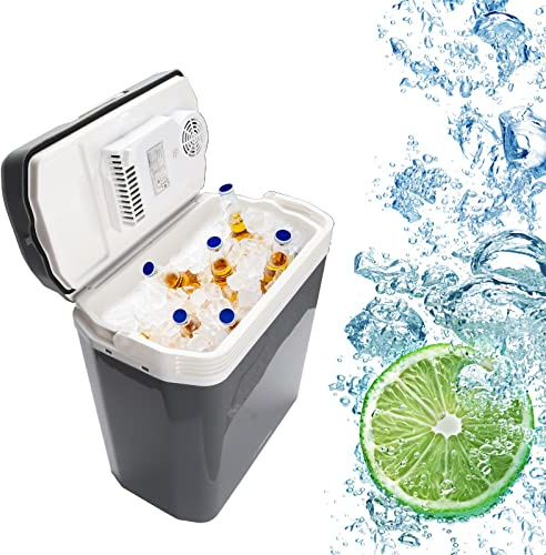Randaco Nevera Eléctrica Portátil, 24 litros Mini nevera portátil de 230 V y 12 V para vehículos coches camping, Enfría y calienta, Refrigerador Pequeño Portátil, Gris