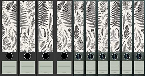 10er Set breite & schmale Ordnerrücken Fern Farne Pflanze File Art Ordner Etiketten Deko 2204 2209