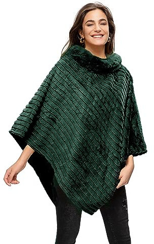 Glamexx24 Femme Poncho d'hiver Elégante Chaud Manteau en Fausse Fourrure Tricoté Col Rond Veste épaisse Cape Automne Hiver Cadeau